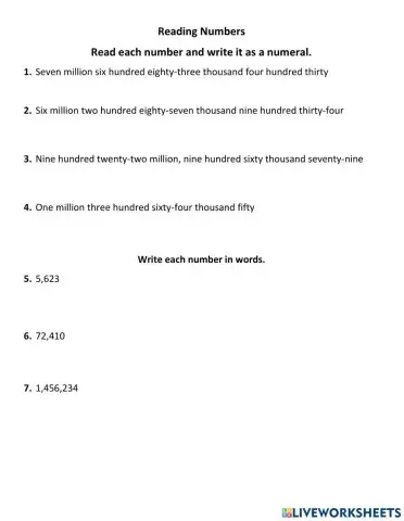 Reading Written Numbers