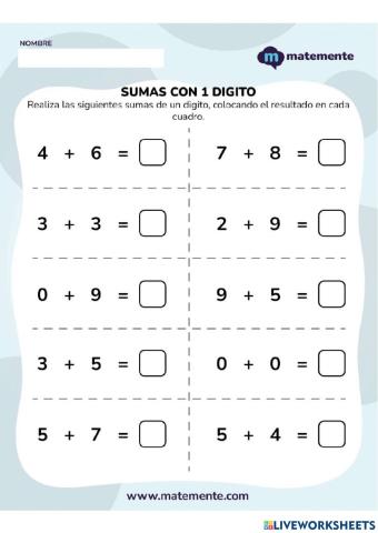 Sumas de 1 digito
