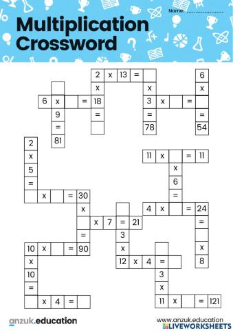 Crucigrama de las tablas