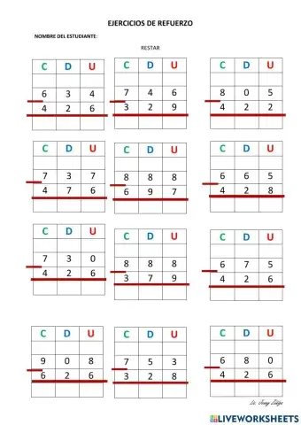 Refuerzo de restas con llevada