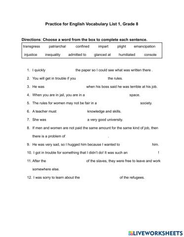 Grade 8 Vocabulary Practice