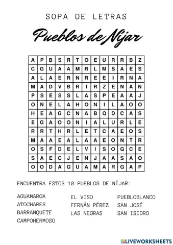 Sopa de letras pueblos de Níjar