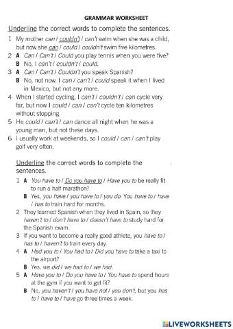 Grammar activity Low 2 Unit 8