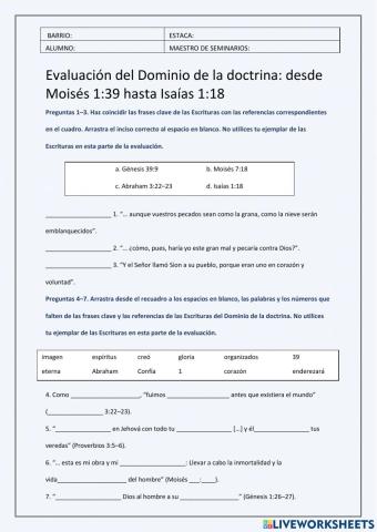 Evaluación del dominio de la doctrina OT