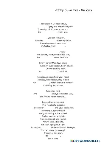 Days of the week in a song