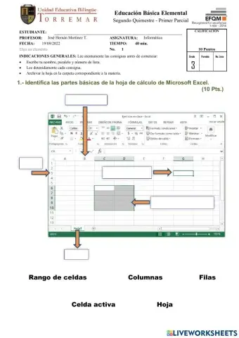 Partes básicas de la hoja de Excel