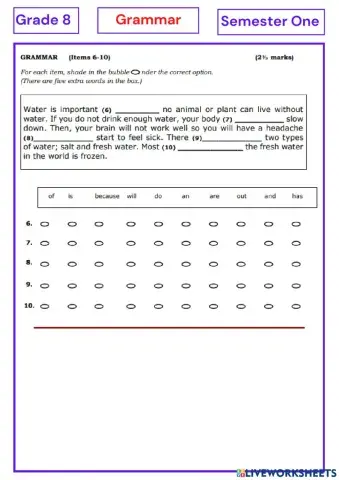 Grade 8 Grammar Exercises S 1