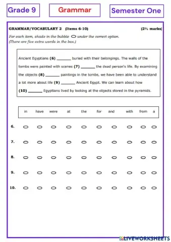 Grade 9 Grammar exercises S 1