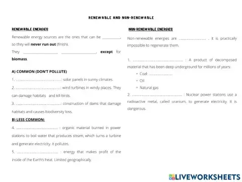 Renewable and non-renewable energies