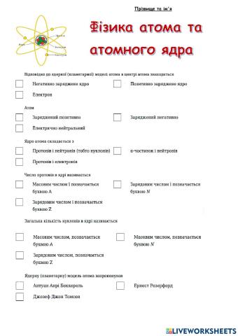 Фізика атома та атомного ядра