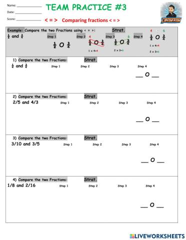 TEAM PRACTICE -3  - - -   Comparing fractions - - -