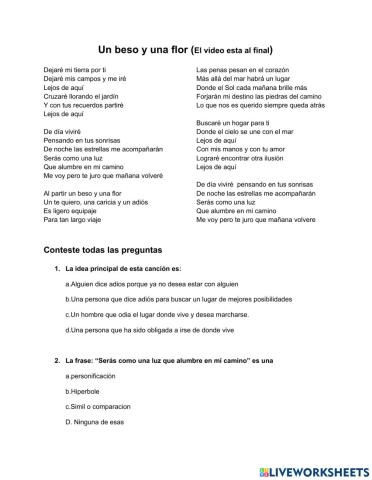 Un beso y una flor, cancion