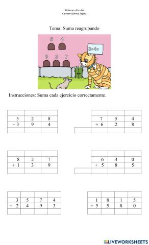 Suma reagrupando con 2 y 3 dígitos