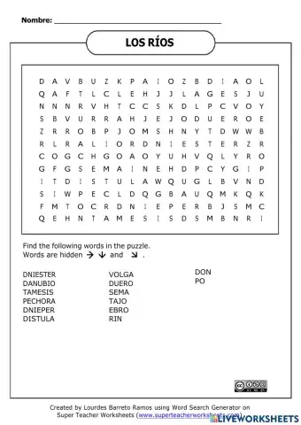Ríos Europa sopa de letras