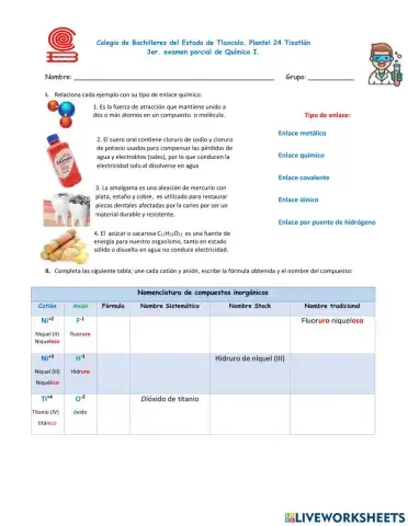 Tercer examen parcial de quimica 1