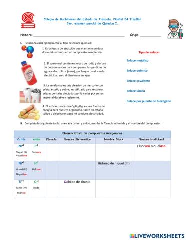 Tercer examen parcial de quimica 1