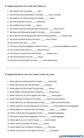 Einige lokale Präpositionen