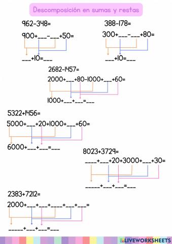 Descomposición en sumas y restas 3° primaria