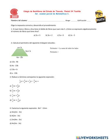 Tercer examen parcial de matemática 1