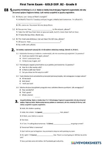 First Term Test - GOLD EXP B2 -grade 8