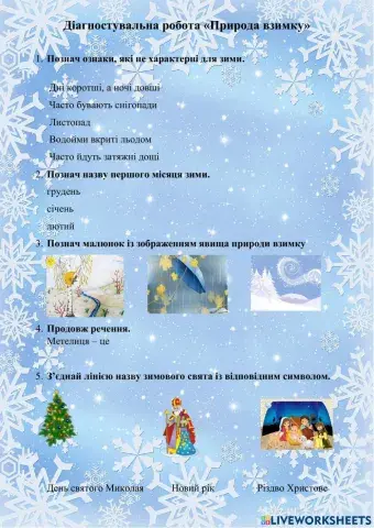 ЯДС Діагностувальна робота -Природа взимку-