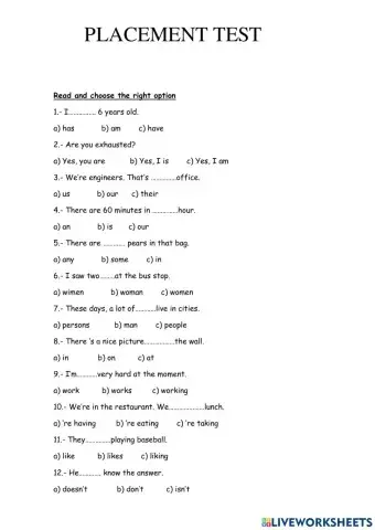 Placement Test  A1-A2