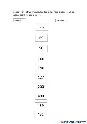 Nº anterior y posterior