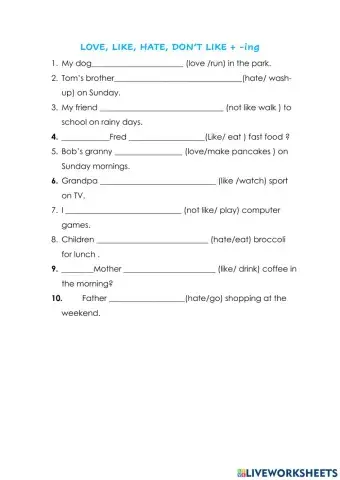 Hate, love, like +-ing