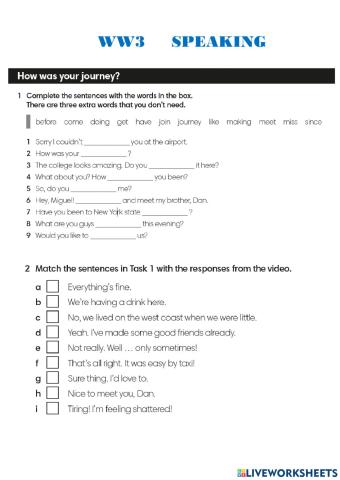 WW3 Unit 9.6 Speaking