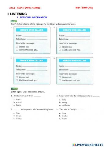 MID TERM QUIZ - Listening