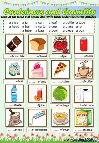 Containers and quantities สื่อการสอน Kru BOOM