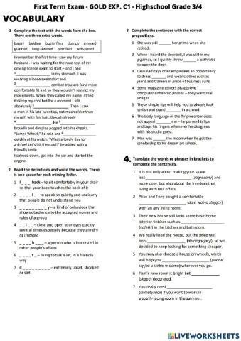 FIRST TERM TEST - GOLD EXP C1 + matura - VOCABULARY