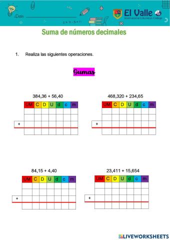 Suma con decimales 1
