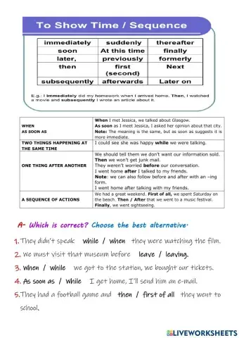 AET Sec Connectors, Linking words of Time & Sequence
