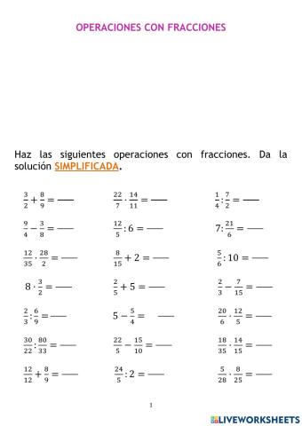 Mix de operaciones con fracciones