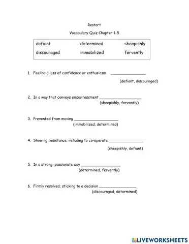 Restart Vocabulary 1-5 Adapted