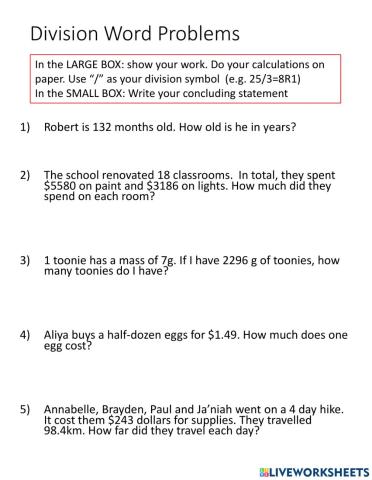 Division Word Problems