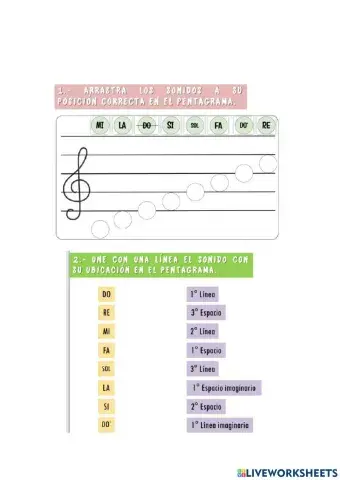Ejercicio 1: notas musicales y su colocación en el pentagrama de clave de sol