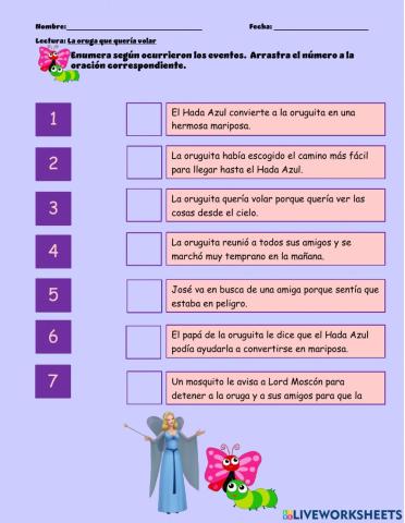 Orden de sucesos :La oruga que quería volar