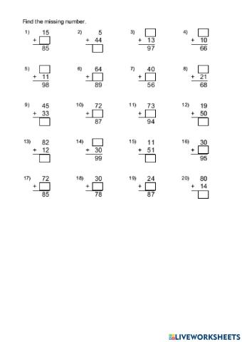 Missing number addition No regrouping
