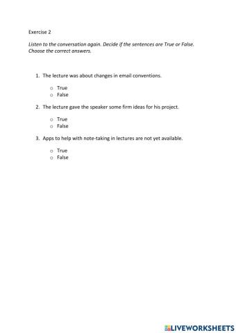 IE3, Unit 6, Listening, Exericse 2