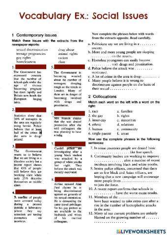 Vocabulary Ex.: Social Issues