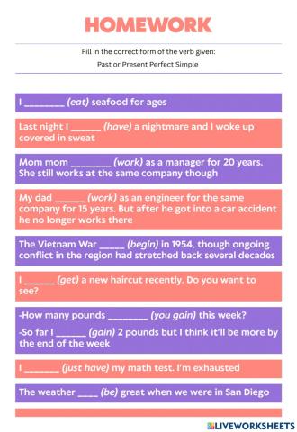 Past Simple versus Present Perfect Simple