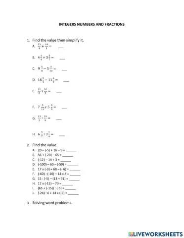 Integers Numbers and Fractions