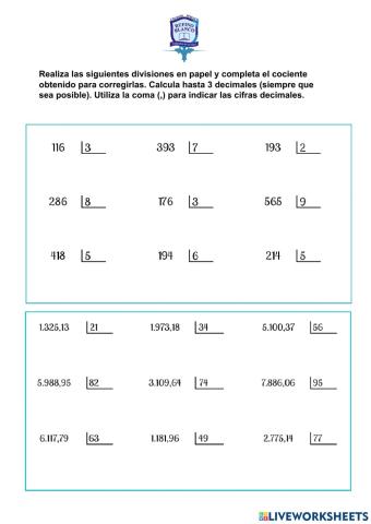 Divisiones con números decimales