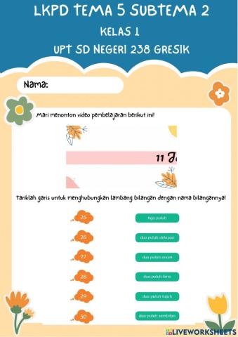LKPD Membilang 21-40 Kelas 1 Tema 5 Subtema 2