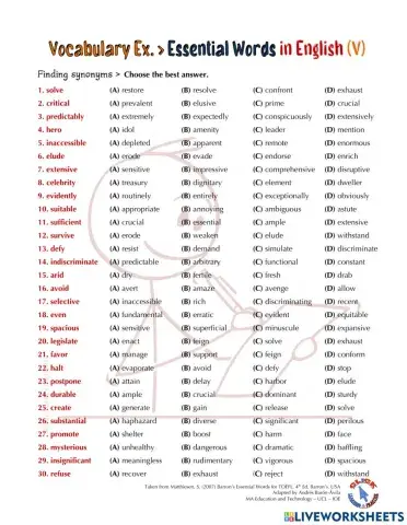 Vocabulary Ex.: Essential Words for the TOEFL (V)