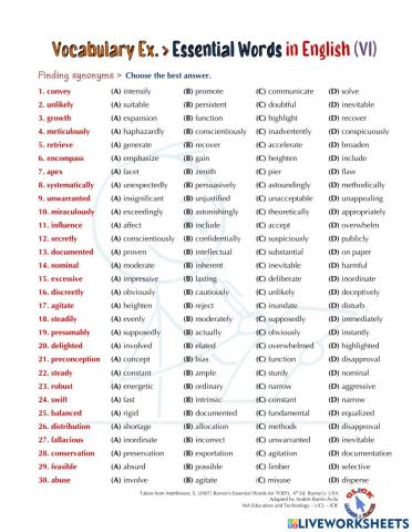 Vocabulary Ex.: Essential Words for the TOEFL (VI)
