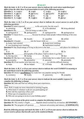 Đề ôn tập số 5 lớp 11 hk1