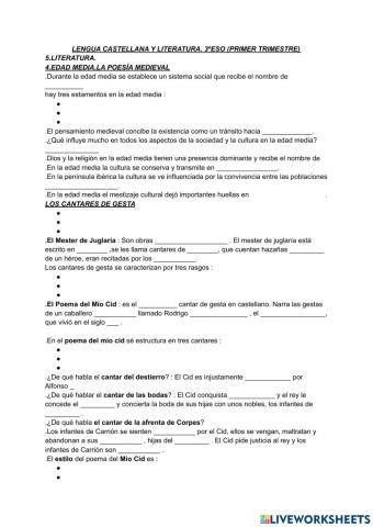 Tema 1.La Poesía Medieval.1ºTrimestre.3ºEso.Lengua Castellana y Literatura.